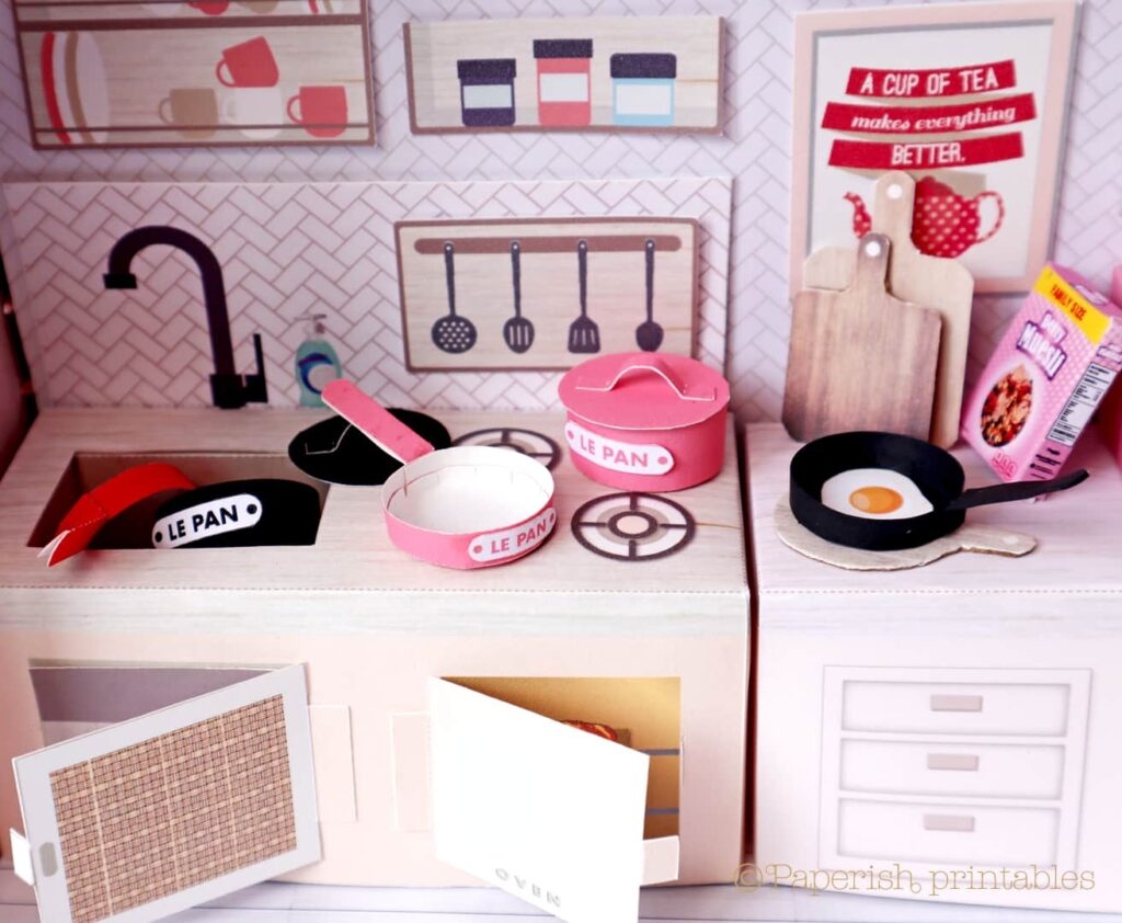 How To Make Miniature Pots And Pans Free Dollhouse Kitchen Printables Paperish Printables Miniature Printables