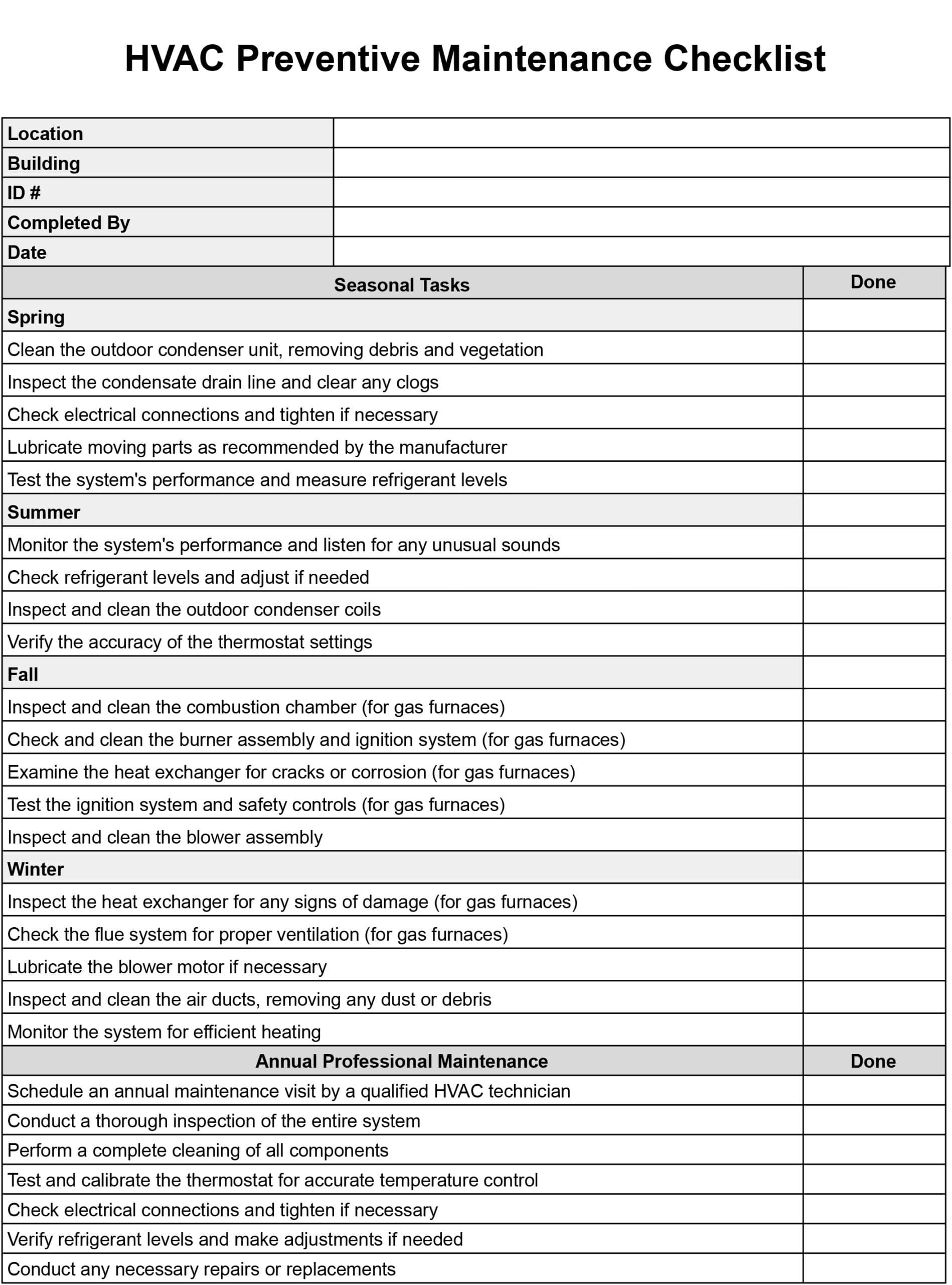 HVAC Maintenance Checklist Templates Download Print For Free 