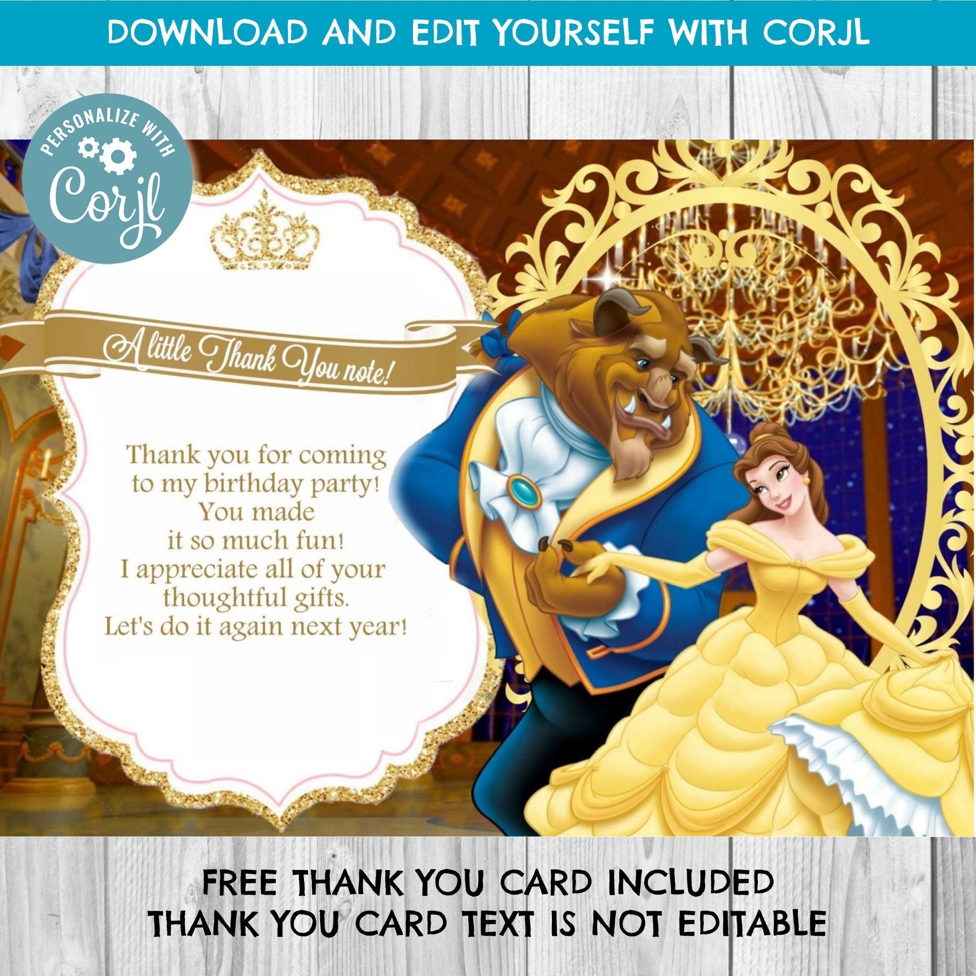 INSTANT DOWNLOAD Beauty And The Beast Invitation Beauty And The Beast Birthday Invitation Belle Birthday Invite Beauty Corjl Etsy
