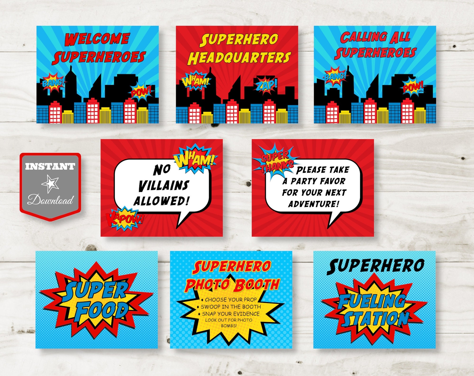 INSTANT DOWNLOAD Superhero Birthday Party Printable 8x10 Sign Package Superheroes Collection Item 501 Etsy