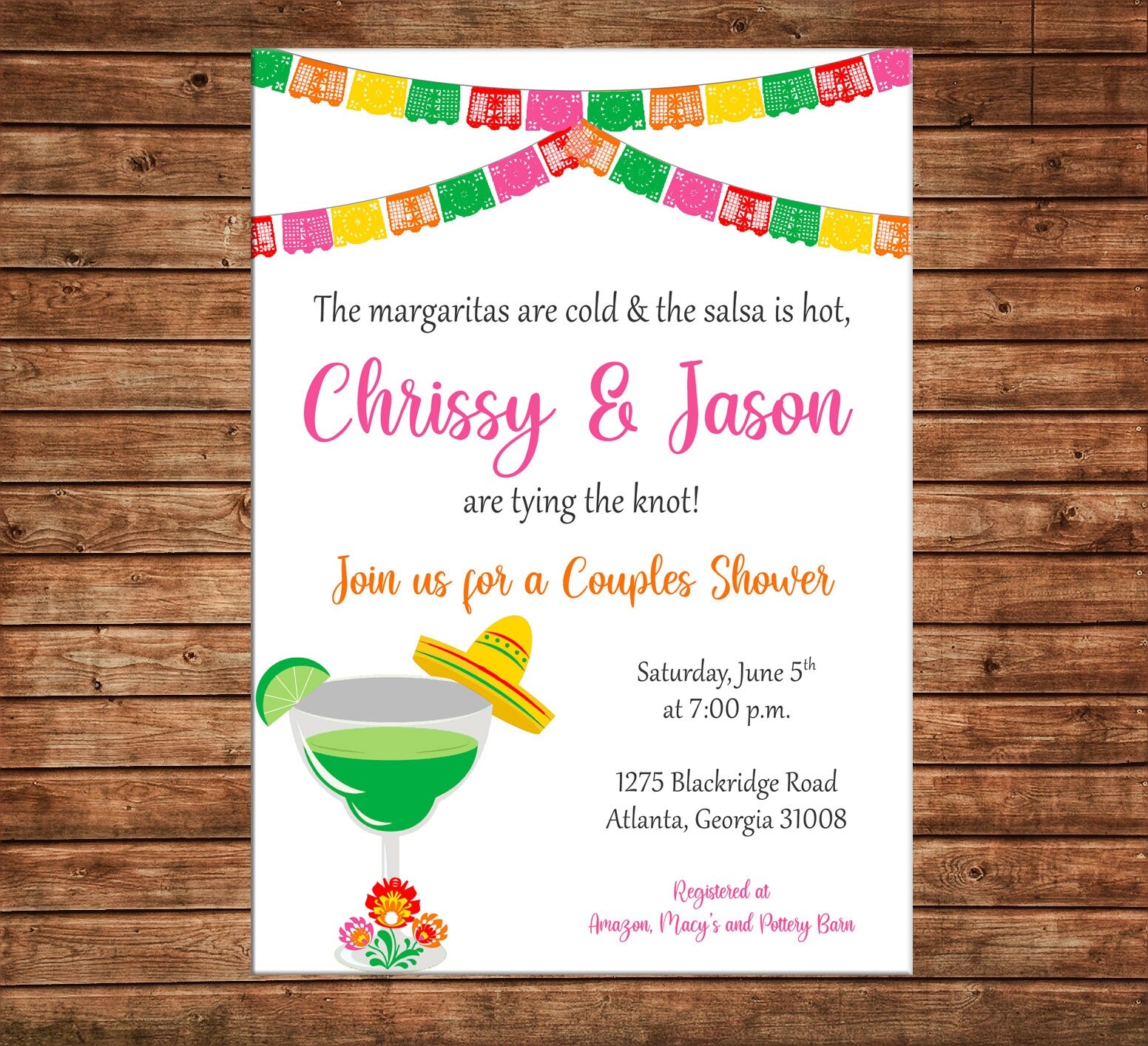Invitation Mexican Fiesta Shower Couples Wedding Party Can Personalize Colors wording Printable File Or Printed Cards