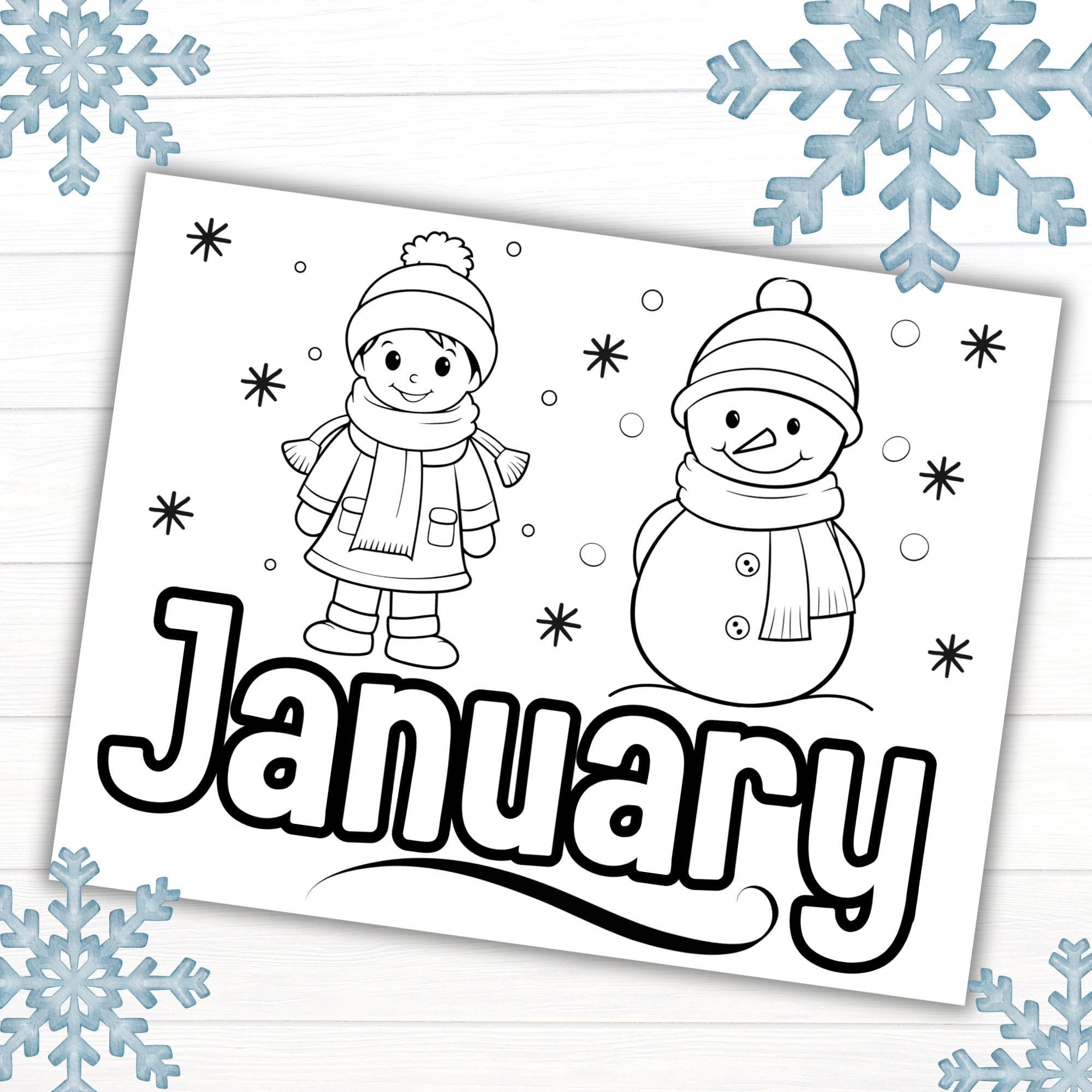 January Coloring Page Month Of January Coloring Page Winter Coloring Pages For Kids Printable Calendar Pages January Activities Etsy