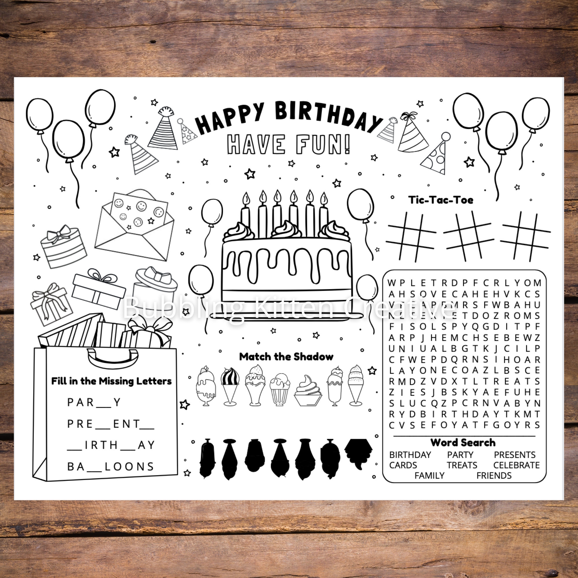 Birthday Placemats Printable Free