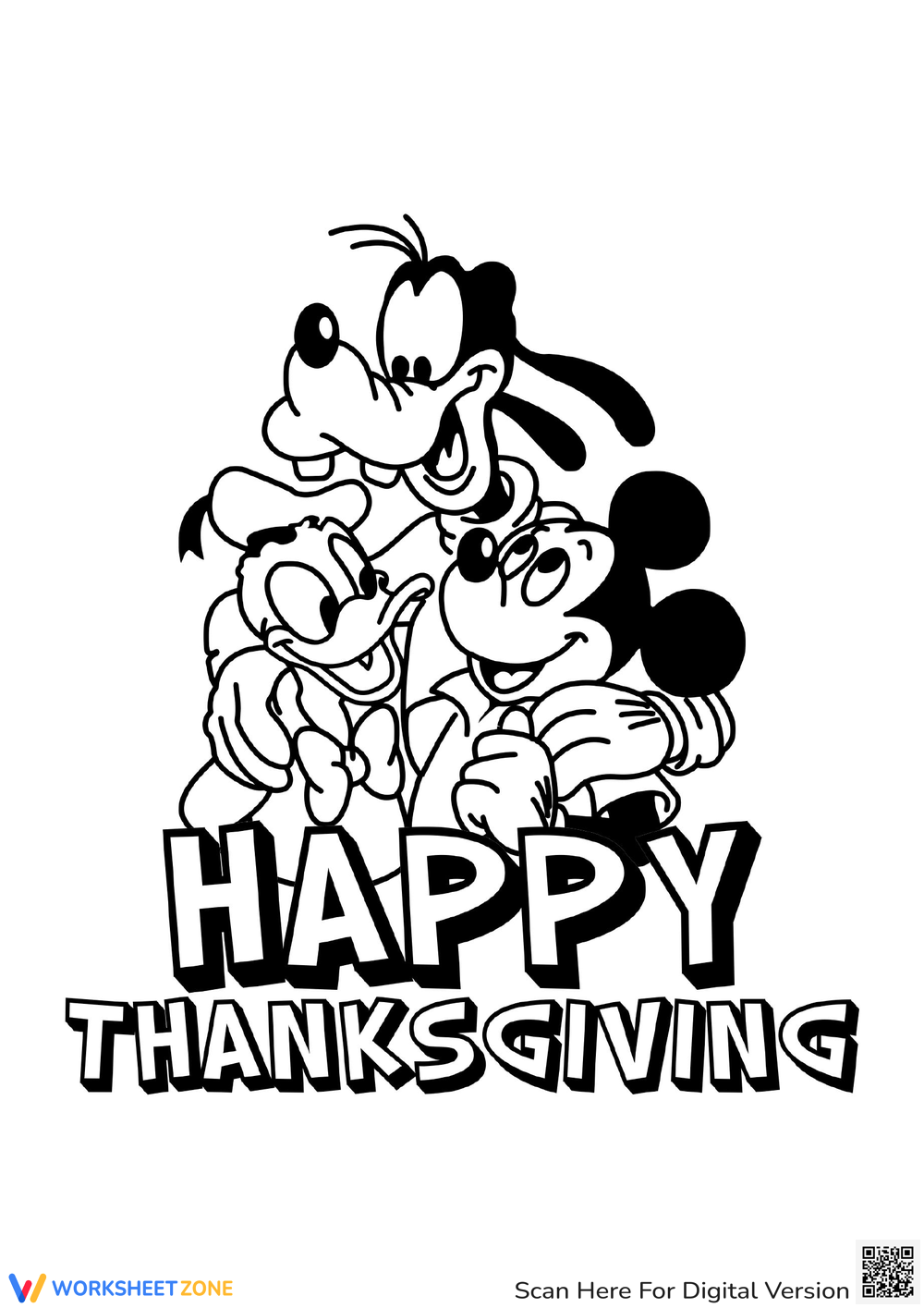 Kindergarten Disney Thanksgiving Color Pages Worksheets 2024