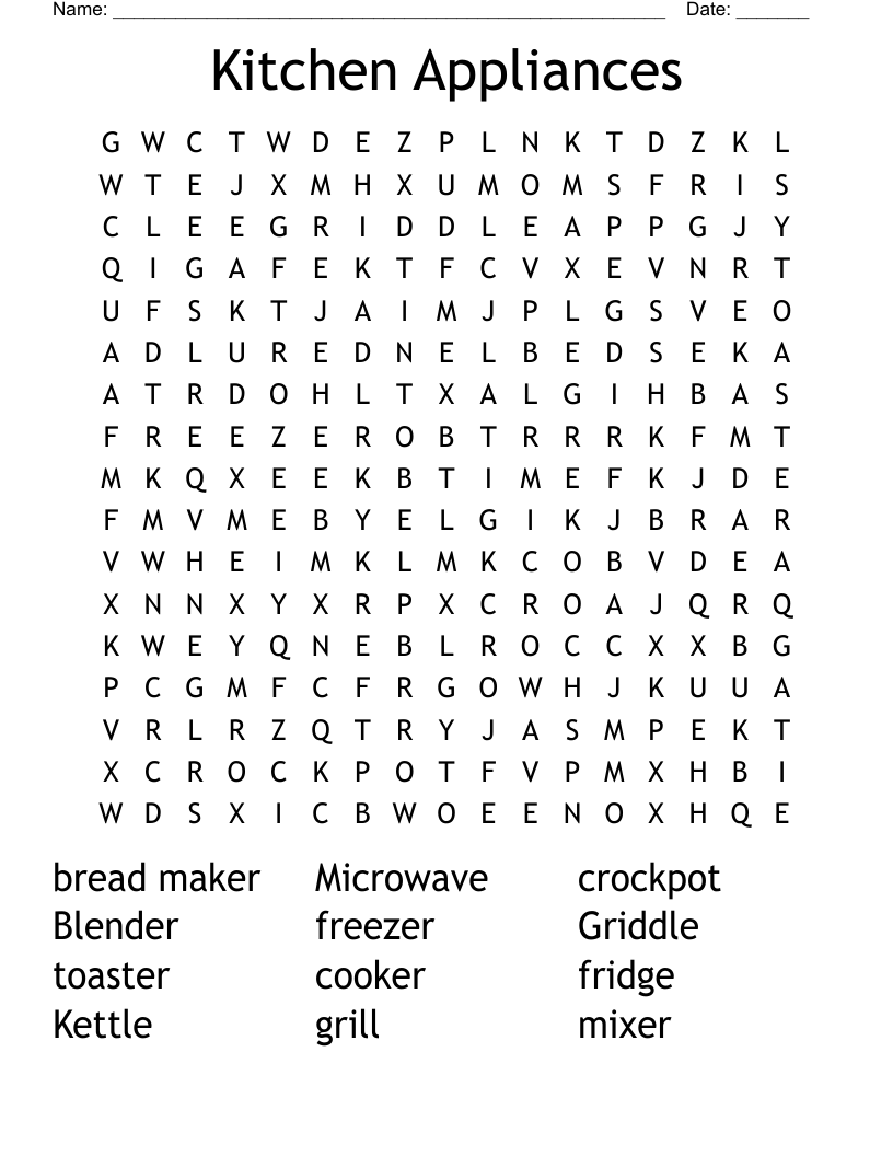 Kitchen Appliances Word Search WordMint