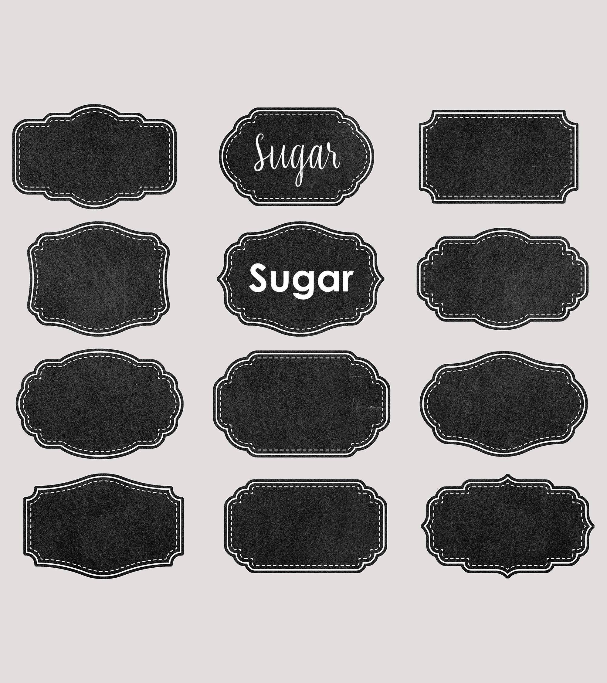 Kitchen Labels Printable Chalkboard Labels Pantry Labels Digital Download 12 Shapes Transparent Background PNG High Res Label Tags Jar Label Etsy