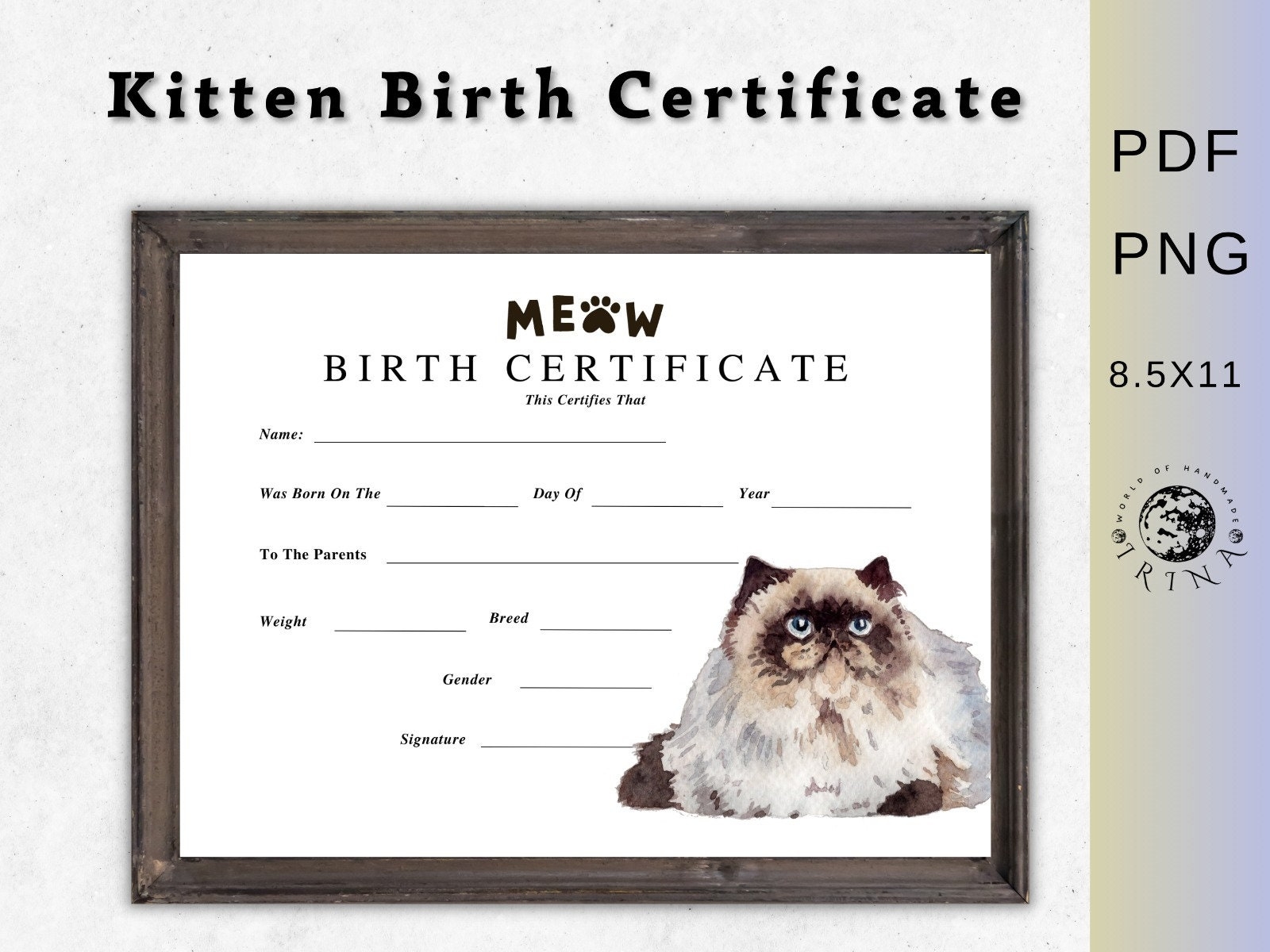 Kitten Birth Certificate Printable Cat Birth Pet Certificate dog Owner cat Lover Breeder Birth Forms Certificate Of Birth Etsy