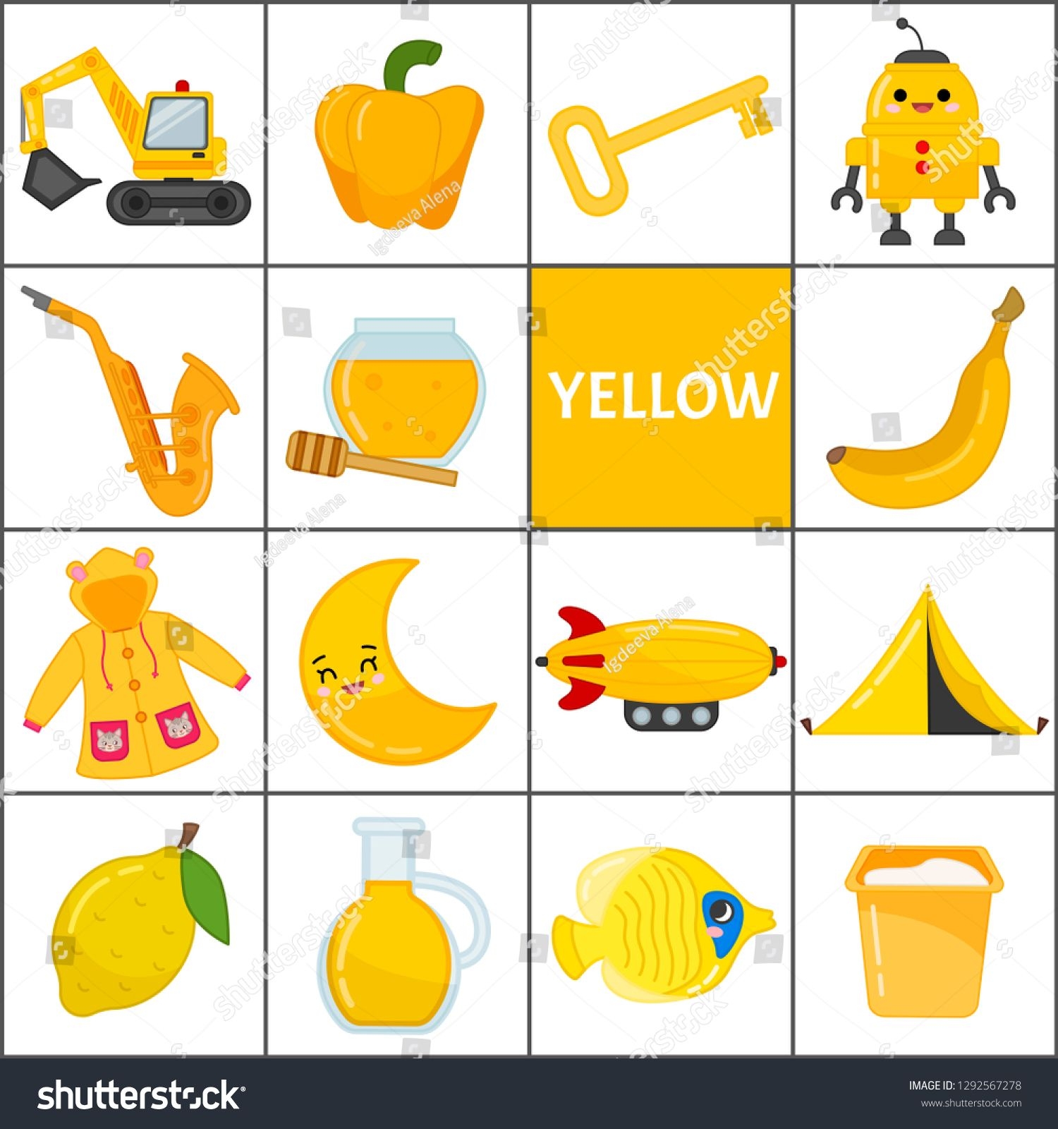Learn Primary Colors Yellow Different Objects Stock Vector Royalty Free 1292567278 Shutterstock