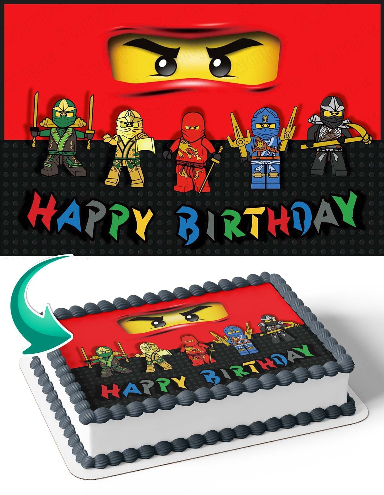 Lego Ninjago LN Edible Image Cake Topper Personalized Birthday Sheet Decal Banner 1 4 Sheet Walmart