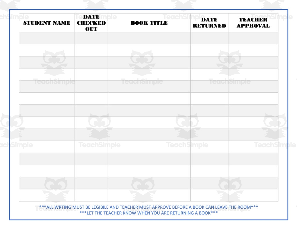 Library Book Checkout Data Tracking Sheet By Teach Simple