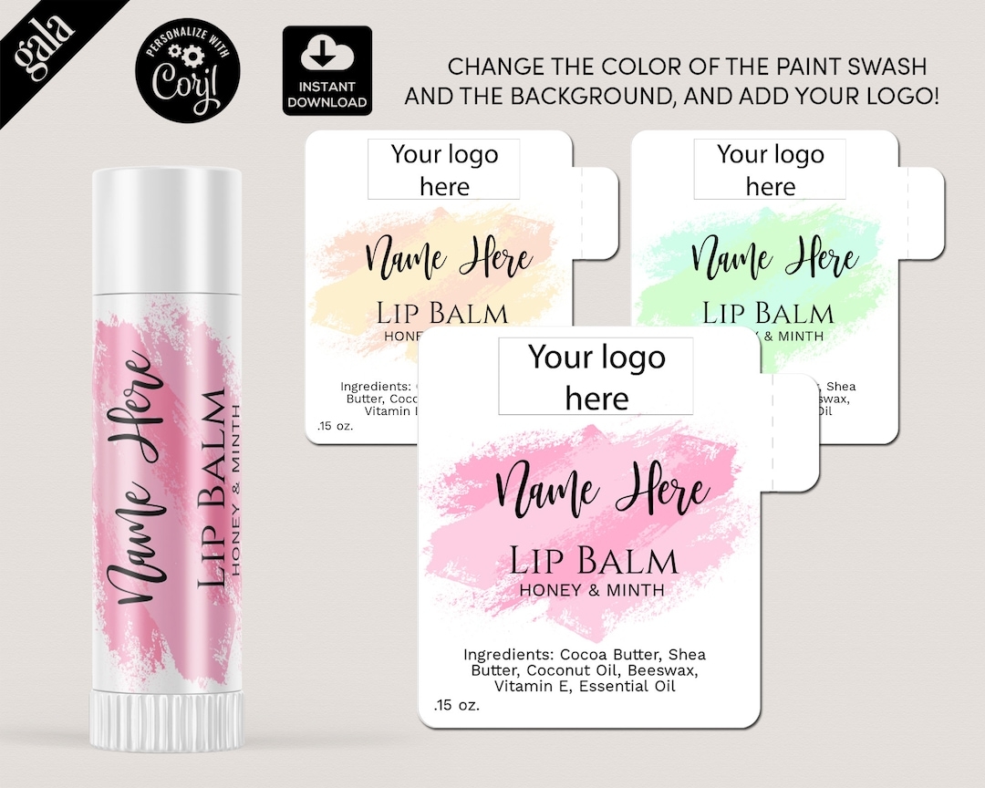 Lip Balm Labels Template DIY Product Label Editable Lip Balm Label Templates Lip Gloss Label Design Editable Label WATERCOLOR 011 Etsy