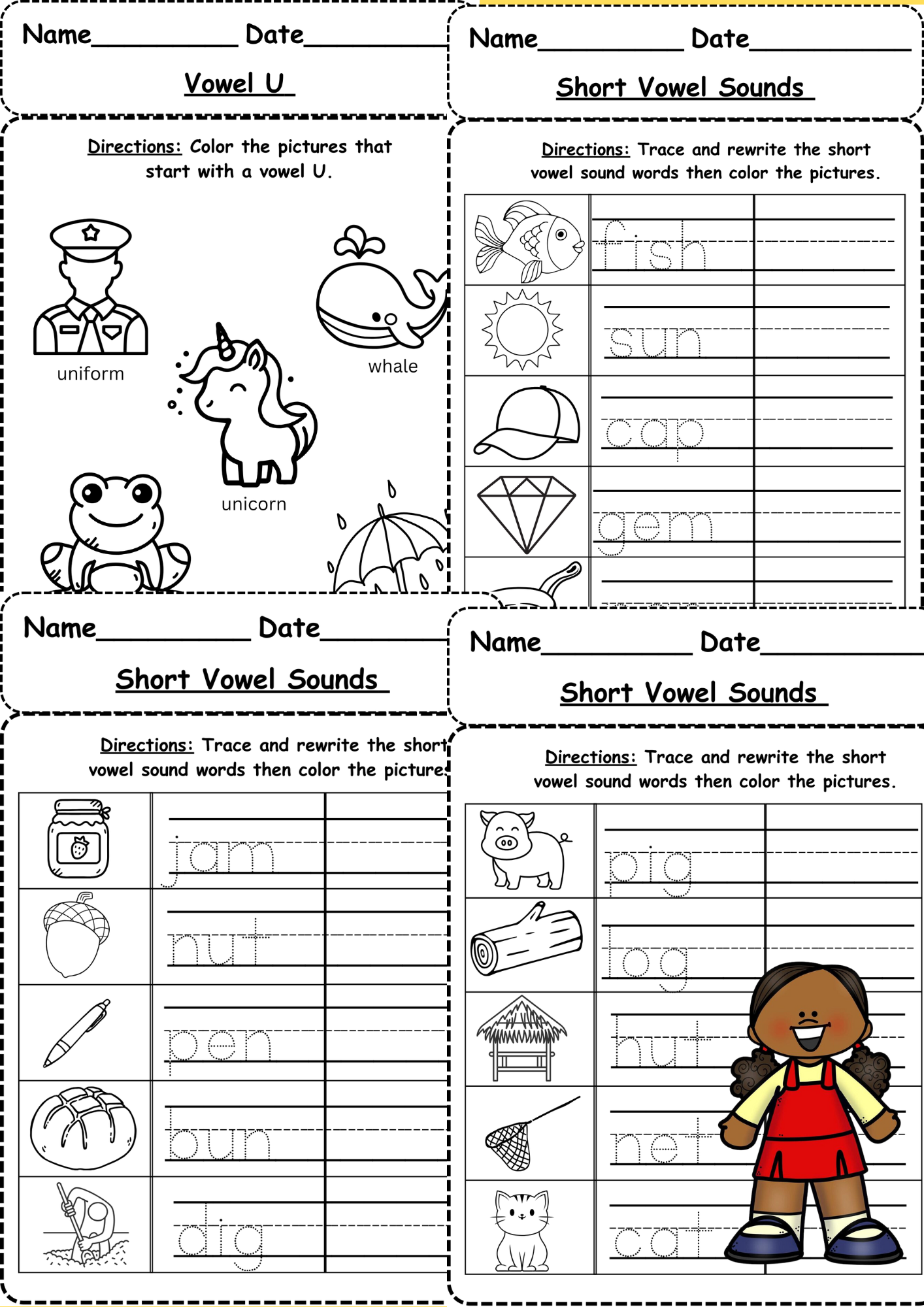 Short Vowel Story Free Printable