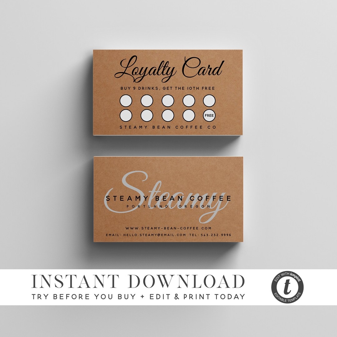Loyalty Card Template INSTANT DOWNLOAD Kraft Customer Loyalty Cards Rewards Card Editable Rewards Card Design Printable Loyalty Cards Etsy