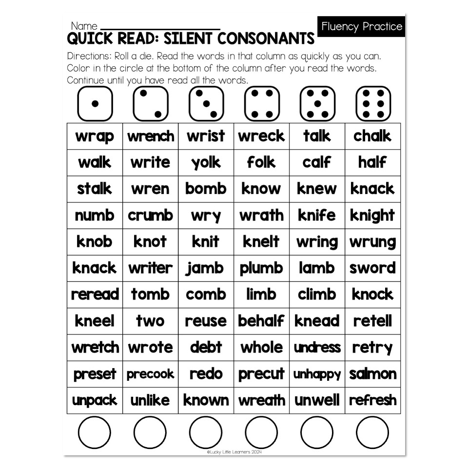 Lucky To Learn Phonics Other Consonants Silent Letters Quick Read Fluency Practice Lucky Little Learners