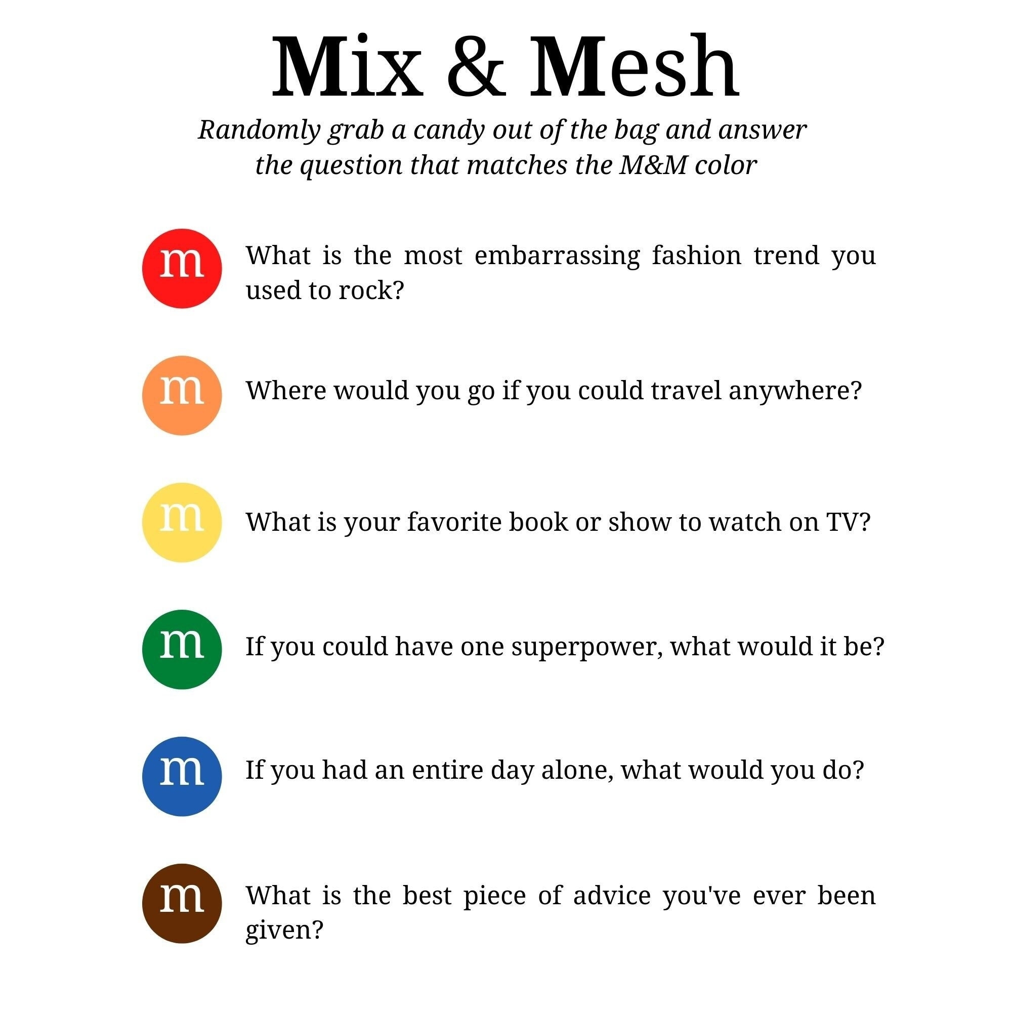 M M Icebreaker Game Perfect For Meetings Moms Groups Young Adult Gatherings Etsy Denmark
