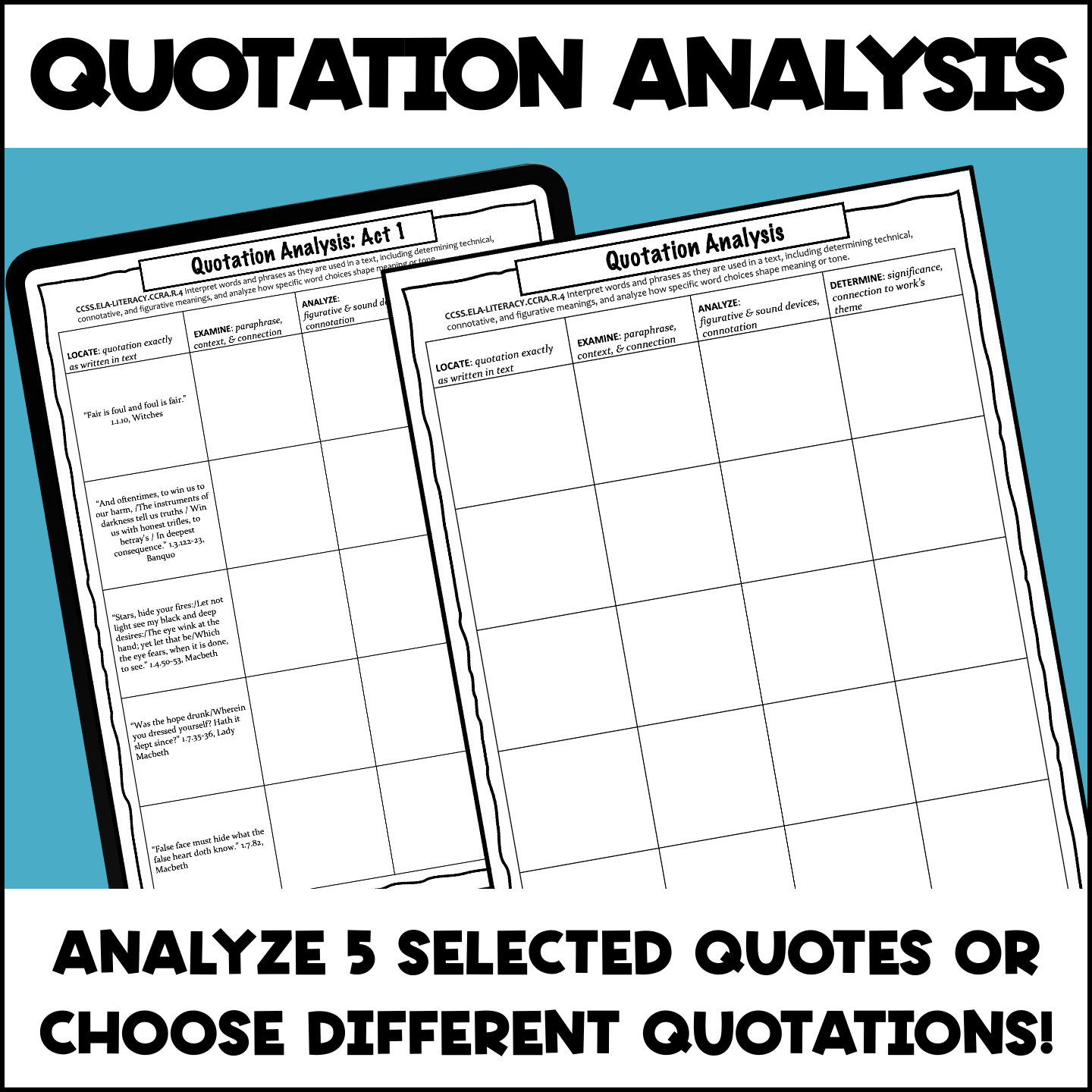 Macbeth Act 1 Questions Quiz Quotes Analysis Print Digital Editable Classful