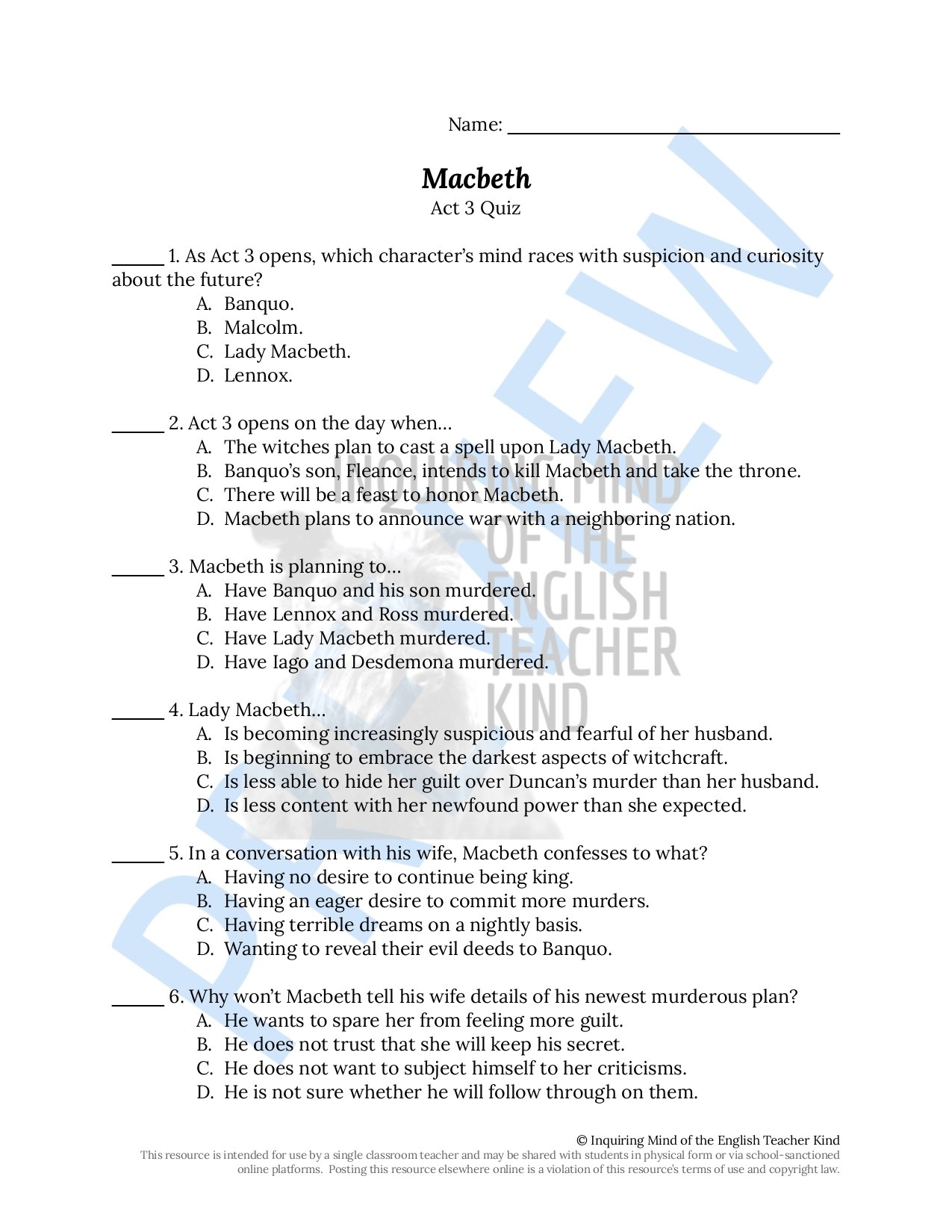 Macbeth Teaching Resources Inquiring Mind Of The English Teacher Kind
