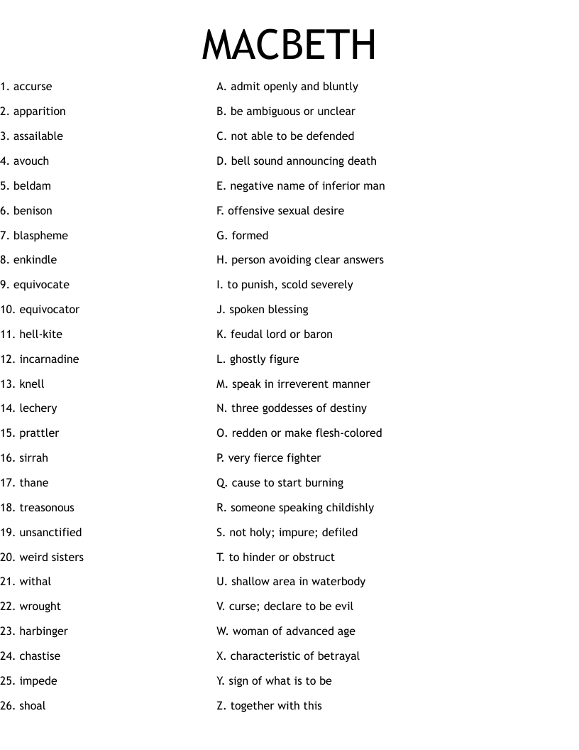 MACBETH Worksheet WordMint