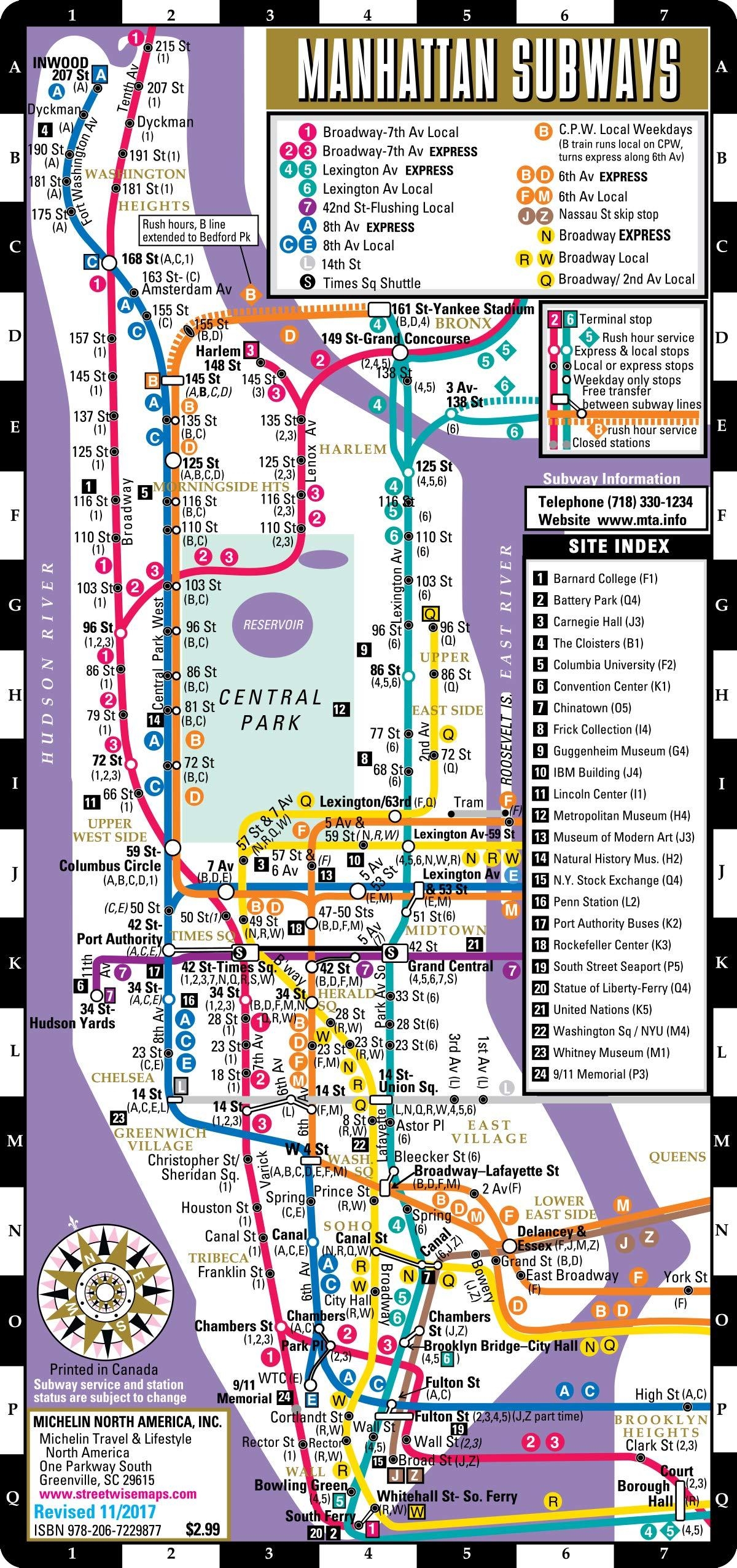 Map Of Manhattan Metro Metro Lines And Metro Stations Of Manhattan