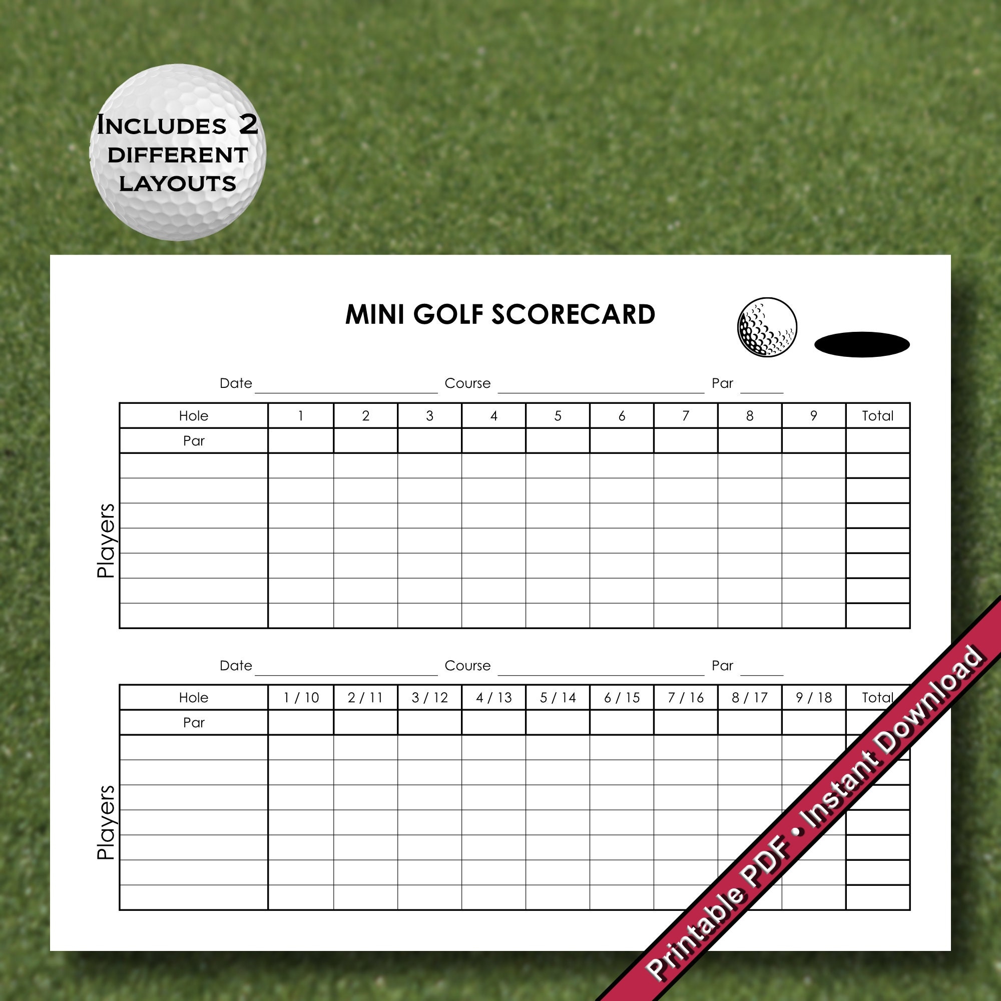 Mini Golf Scorecard 2 Different Styles Printable PDF Instant Digital Download Etsy