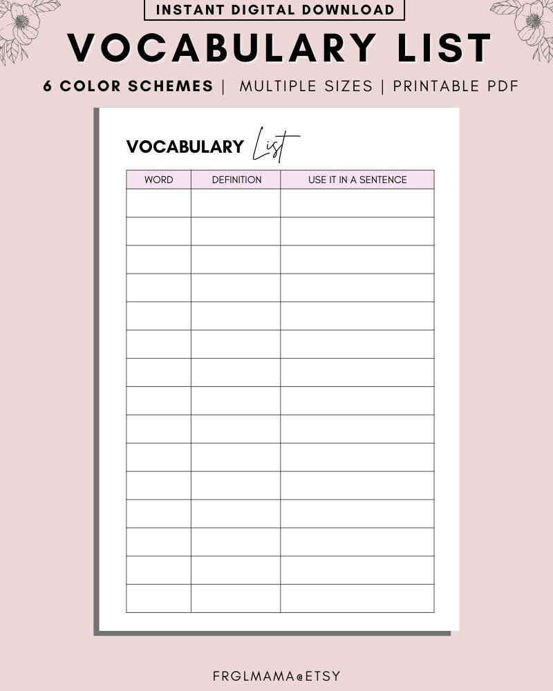Free Printable Vocabulary Blank