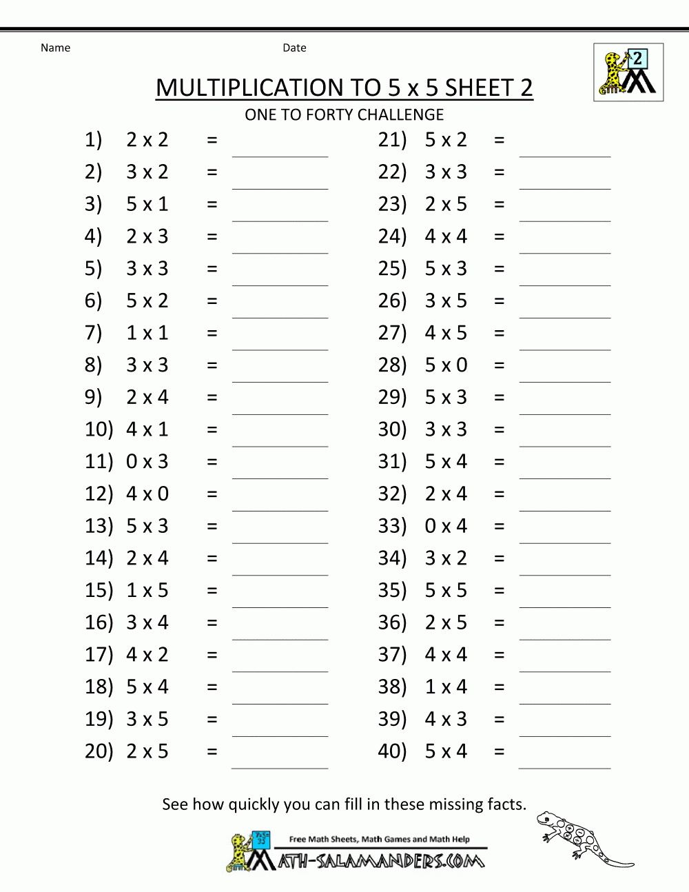 Free Printable Multiplication Worksheets