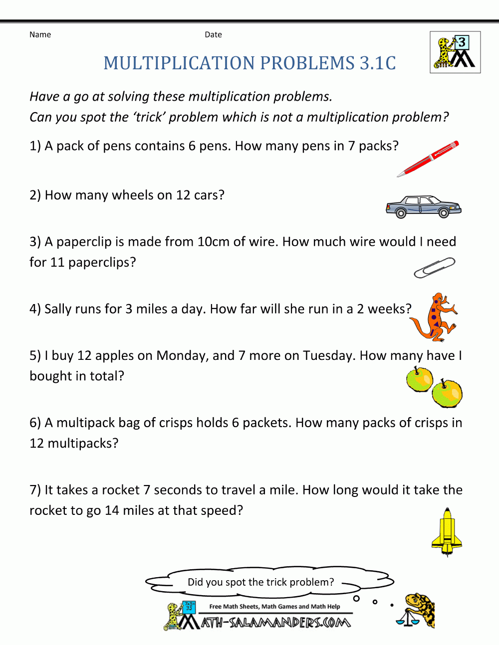 Free Printable Math Word Problems
