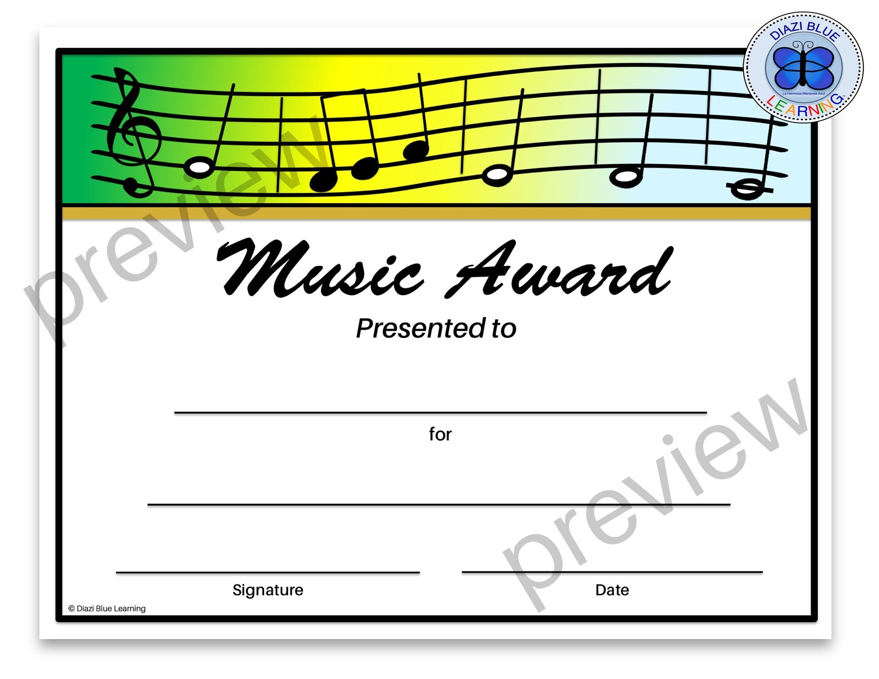 Music Certificates Printable Music Certificates Music Awards Editable Music Certificates School Certificates Instant Download Etsy