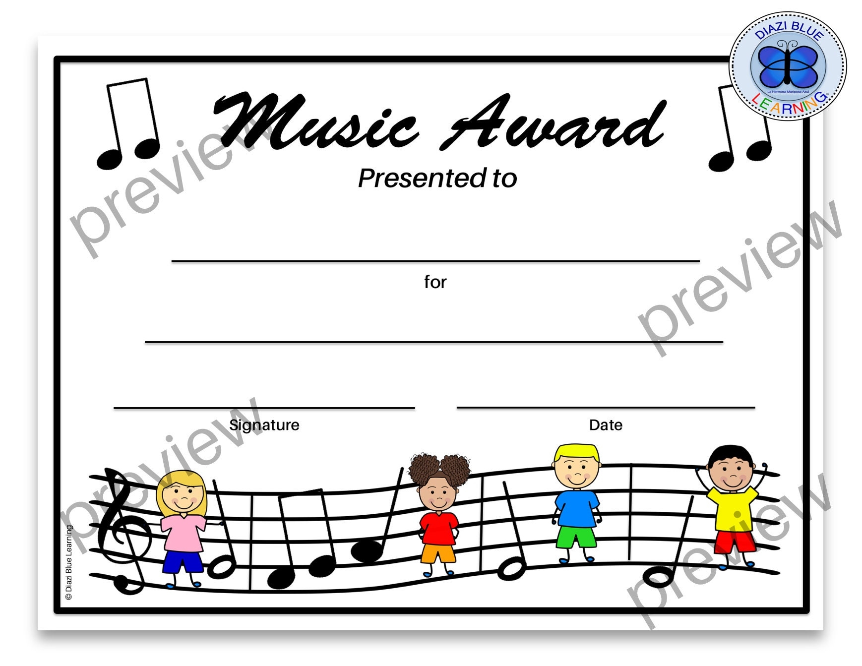 Music Certificates Printable Music Certificates Music Awards Editable Music Certificates School Certificates Instant Download Etsy