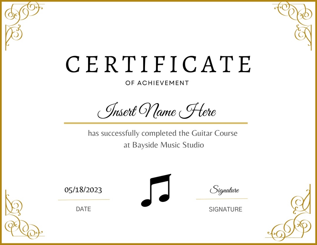 Music Recital Certificate Music Award Printable Child Certificate Music Template Certificates Recital Invitation Music Certificate Etsy