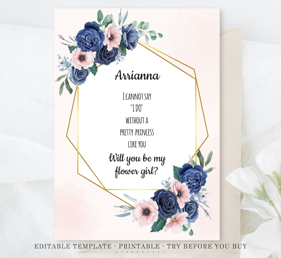 Navy Blush Flower Girl Proposal Card Editable Template Instant Digital Download Printable How To Ask Idea Flower Girl Nb17 Etsy