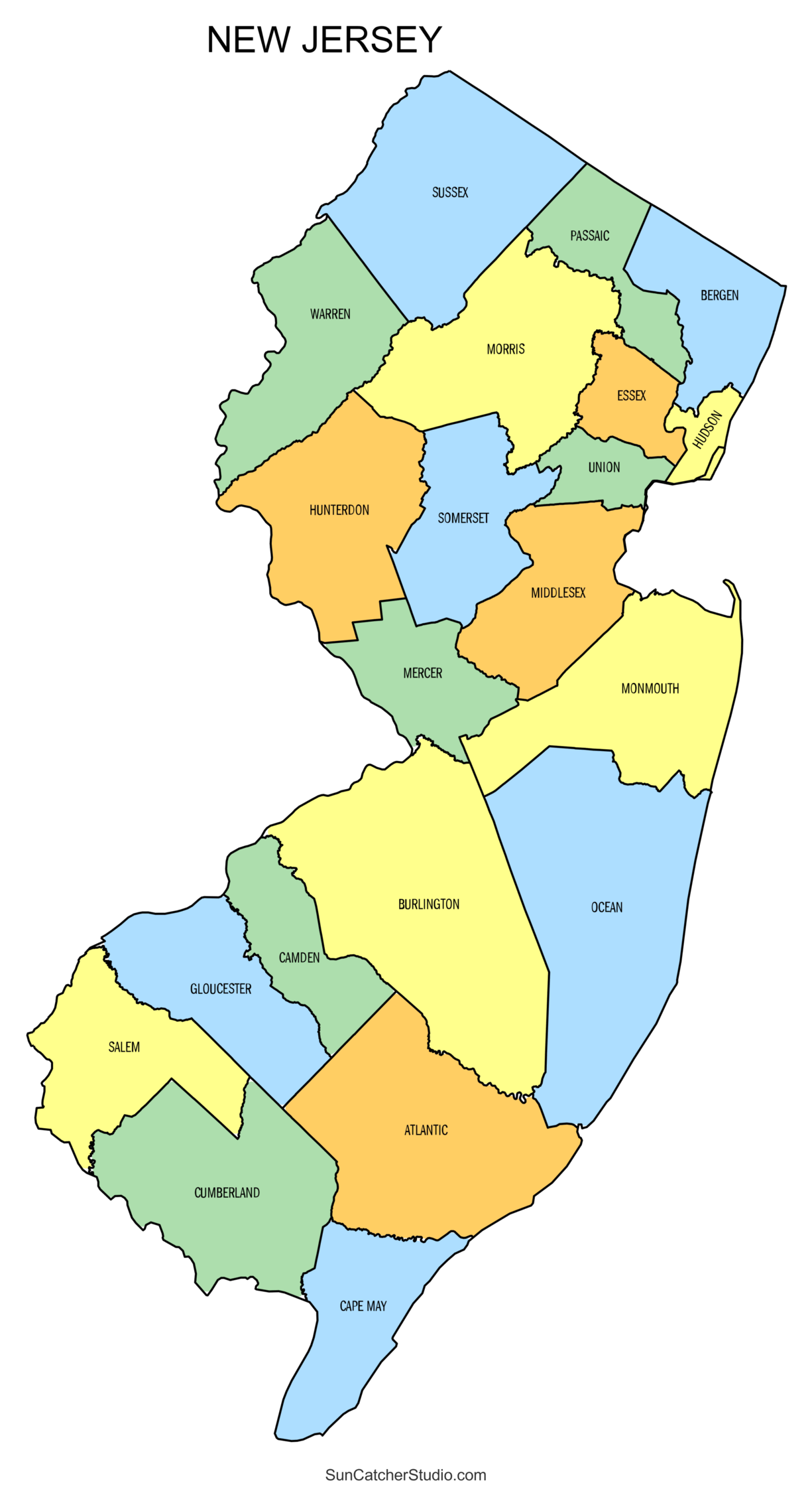 New Jersey County Map Printable State Map With County Lines DIY Projects Patterns Monograms Designs Templates