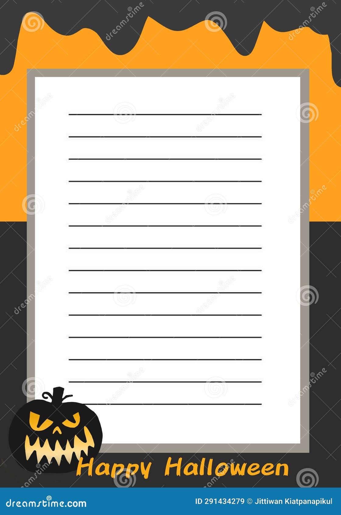 Note Lined Writing Paper With Halloween Decorations Frame Pattern Template Graphic Design Background Printable Stationery Planner Stock Illustration Illustration Of Decoration Frame 291434279