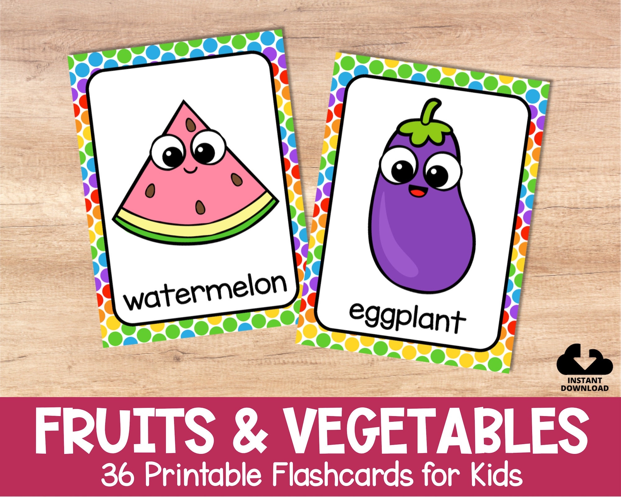 Online ESL And VIPKID Props Printable Fruits And Vegetables Flashcards For Kids Etsy