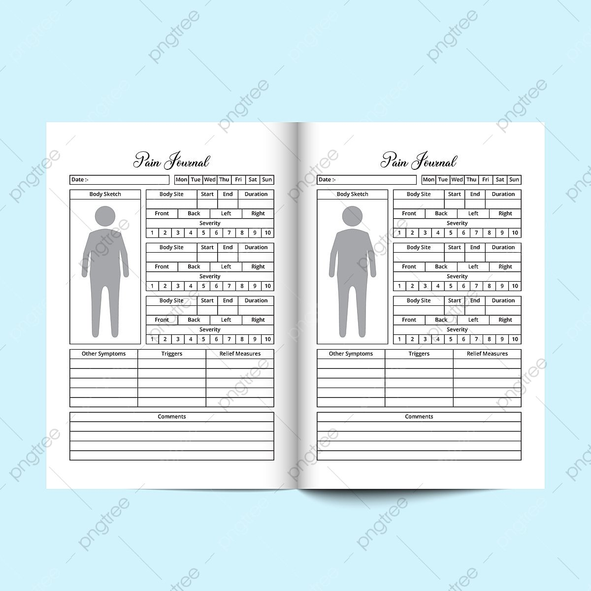 Pain Tracker Notebook Interior Human Body And Other Symptoms Tracer Log Book Of A Journal Information Medication Planner Template Template Download On Pngtree