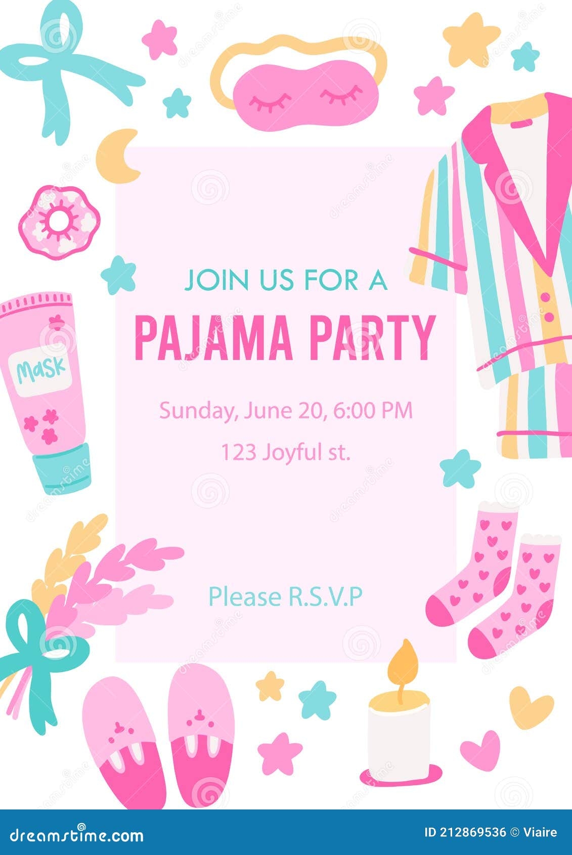 Pajama Party Invitation Template Stock Vector Illustration Of Cute Night 212869536