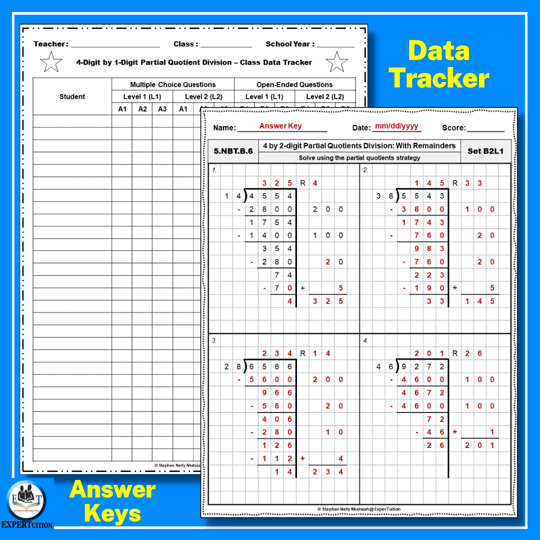 Partial Quotients Division Worksheets Bundle 1 Digit 2 Digit Divisors Made By Teachers