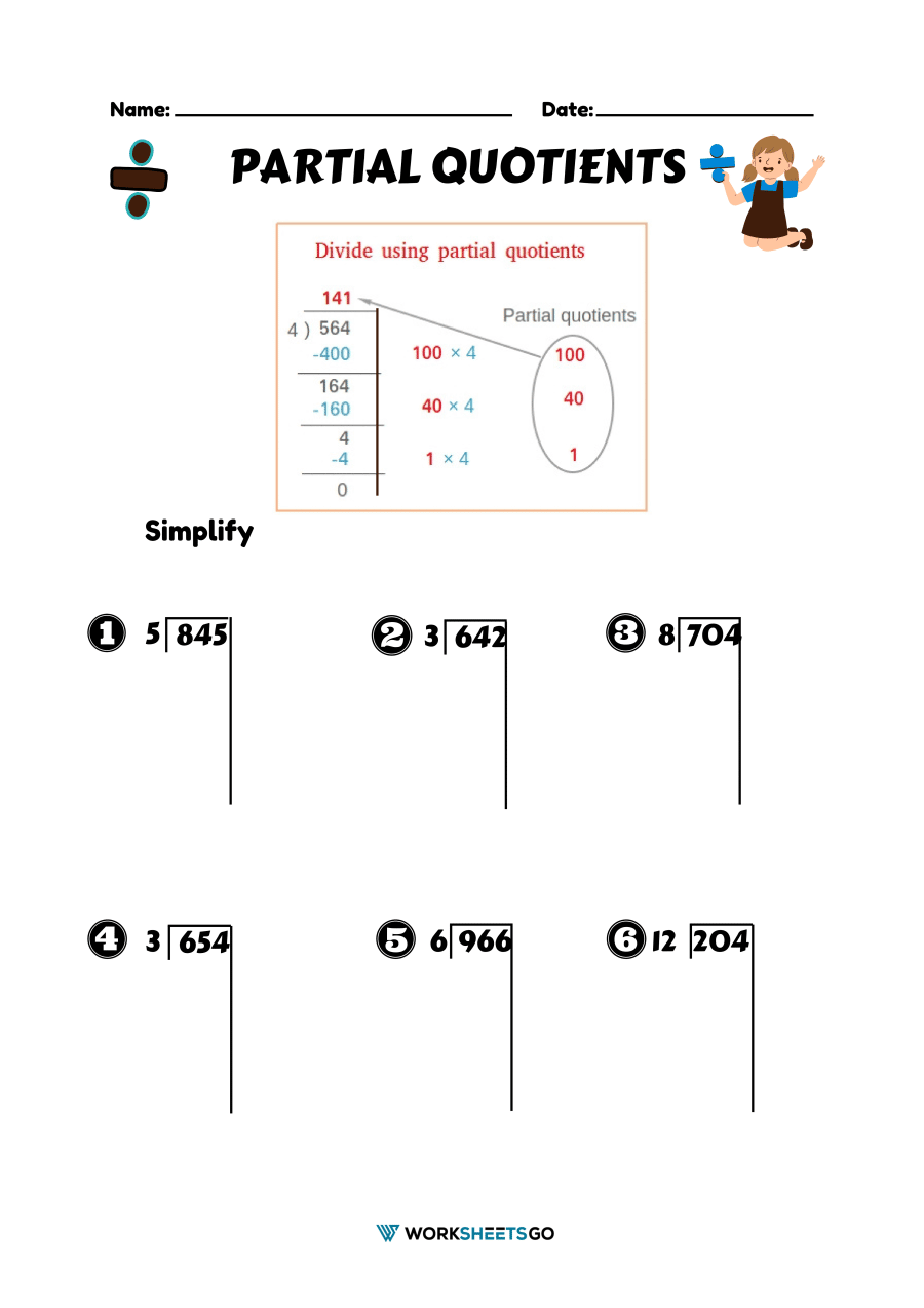 Partial Quotients Worksheets