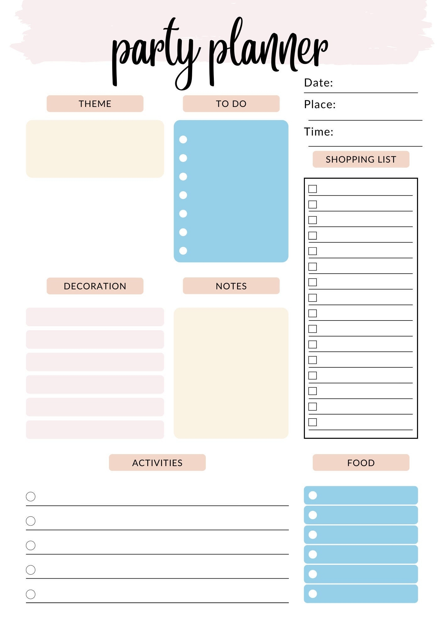 Party Planning Template Etsy