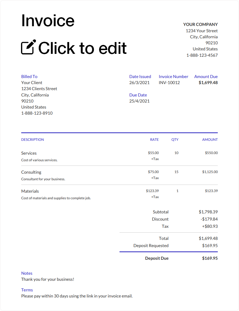 Free Printable Invoice Templates Pdf