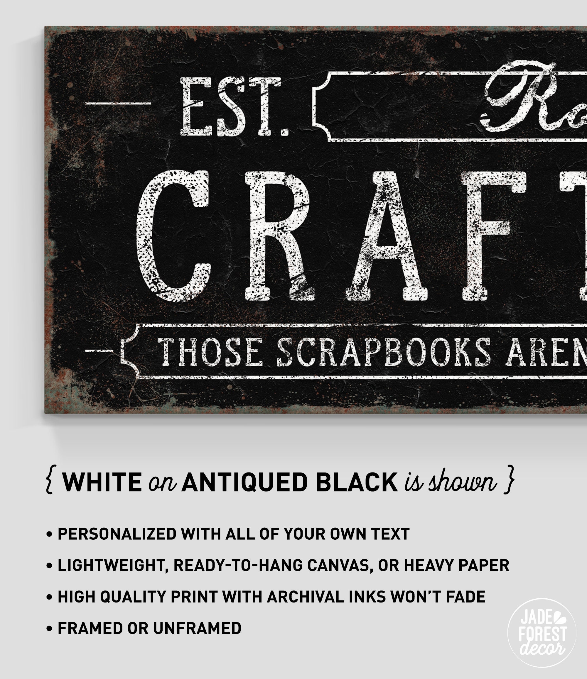 Personalized CRAFT ROOM Sign Custom Black Arts And Crafts Decor Rustic Farmhouse Wall Art Canvas Extra Large Faux Vintage Print Svb Etsy