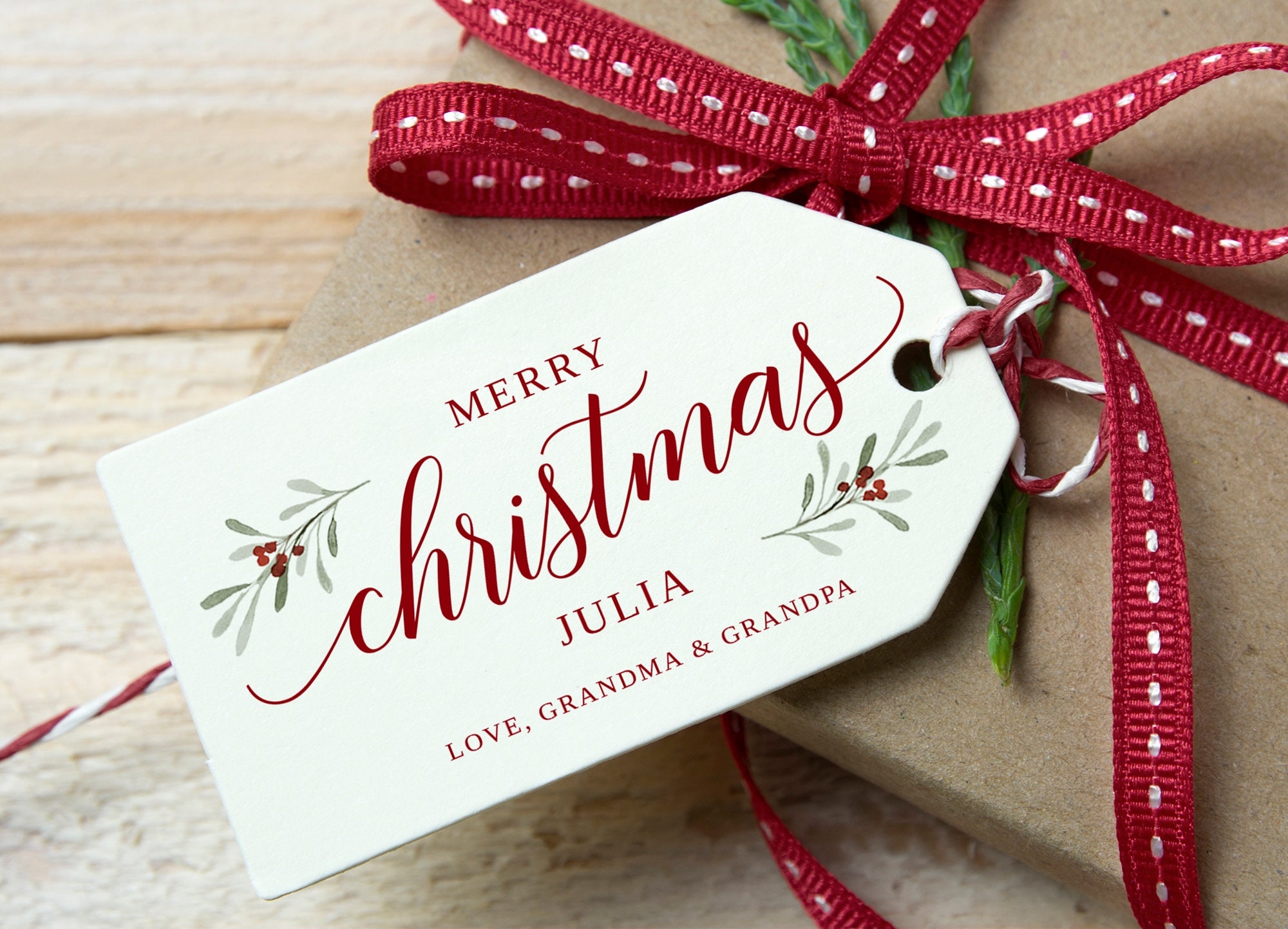 Personalized Printable Christmas Gift Tags Template Watercolor Holiday Ivy Gift Tags Edit Online In Templett Instant Download PDF Etsy