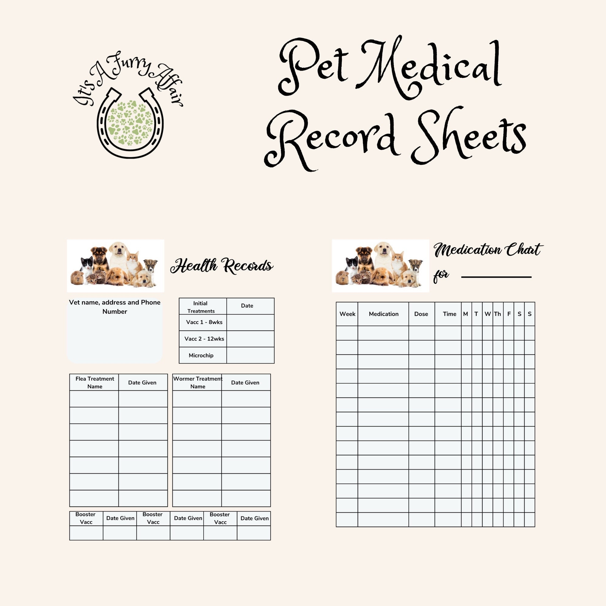Pet Medical Record Sheet Printable Pet Medical Record Dog Vaccination Cat Vaccination Pet Health Care Log Pet Medical Log Book Etsy