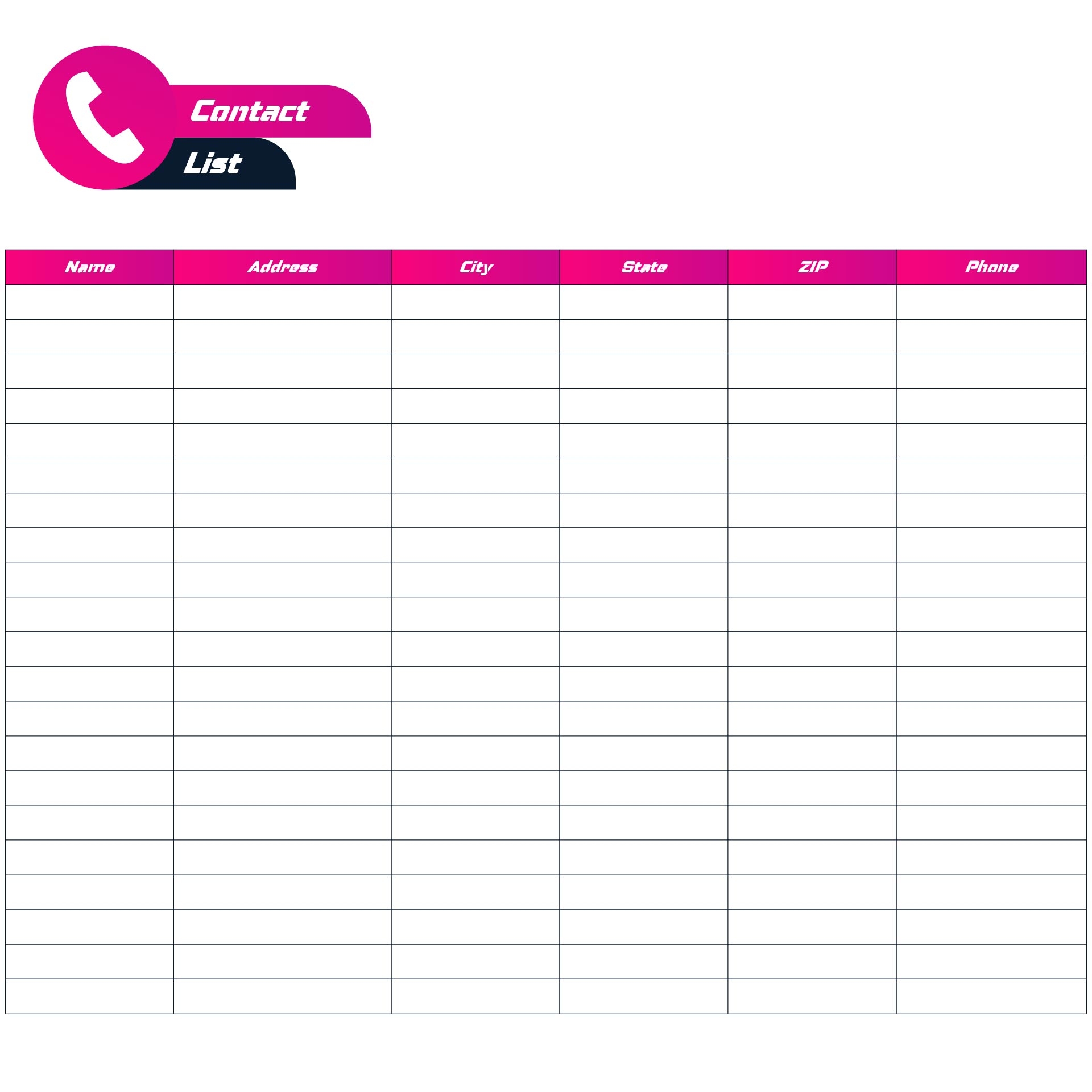 Free Printable Phone Number List