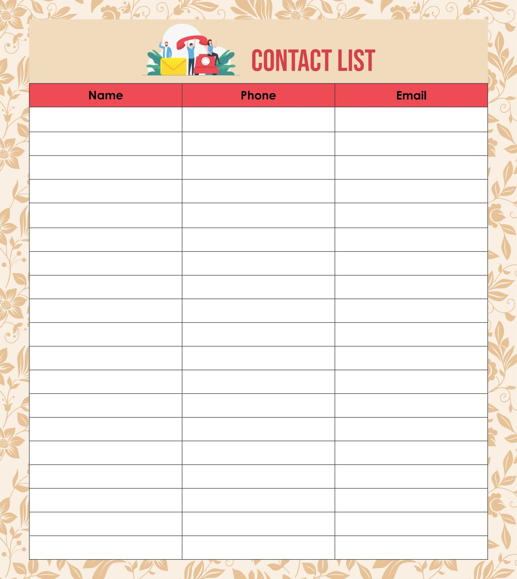 Phone Contact List Template 10 Free PDF Printables Printablee