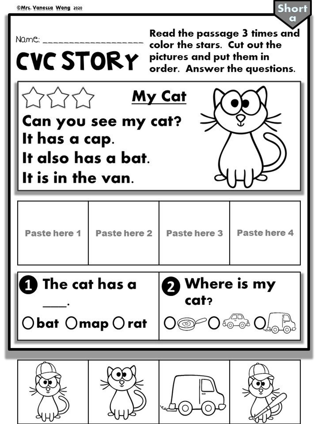 Phonics CVC Short Vowels Story Sequence For Kindergarten And First Grade Etsy