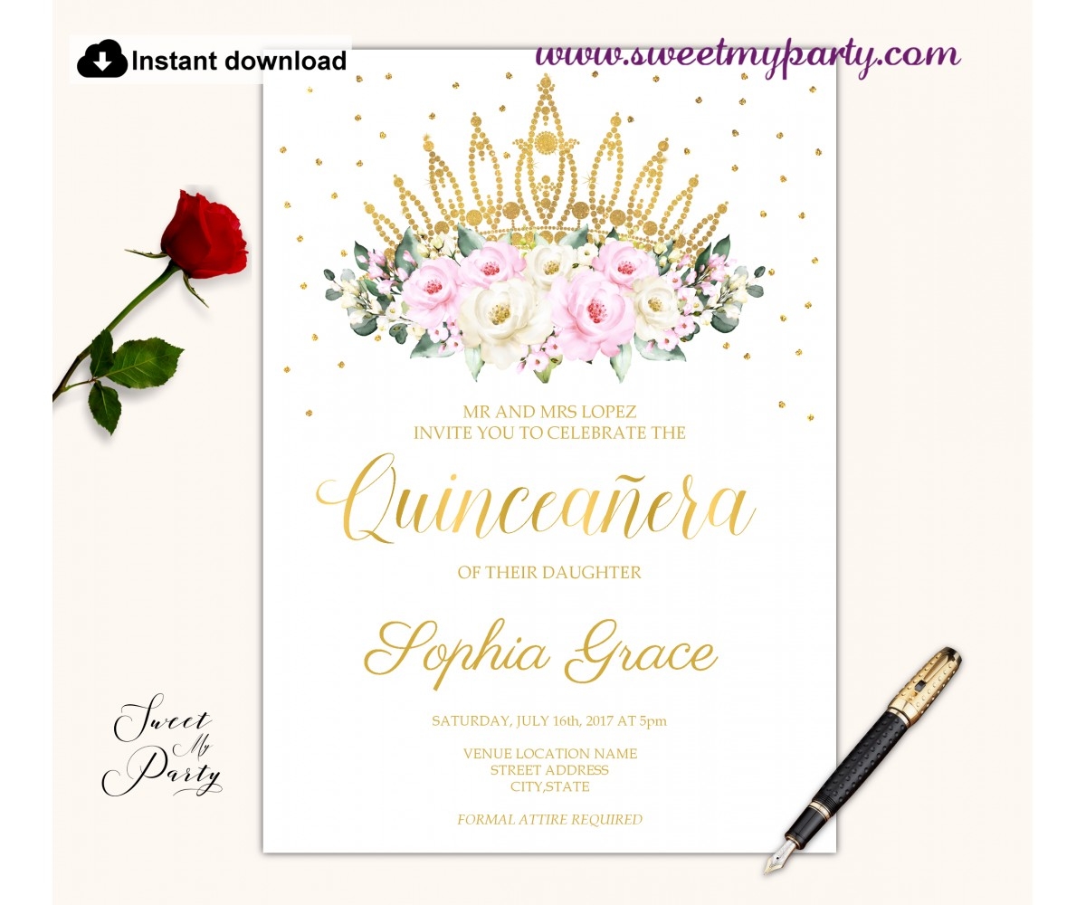 Pink Roses Quinceanera Invitation Template Pink Quinceanera Invitation White Pink Roses Quinceanera Invitation Pink Roses Quincea era Invitation Quincea era Invitaci n Quinceanera Invitacin Gold Quinceanera Invitation sweetmyparty