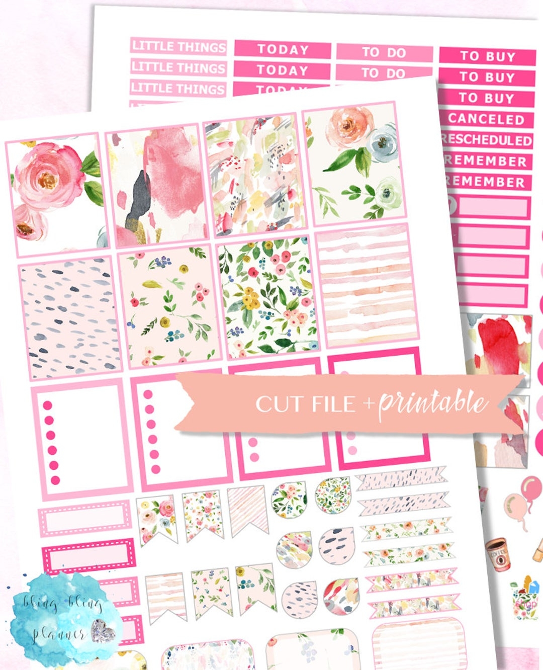 PLANNER STICKER WEEKLY Digital Planner Kit Erin Condren Style Planner Stickers Summer Weekly Sticker Floral Planner Sticker Pink Floral Etsy