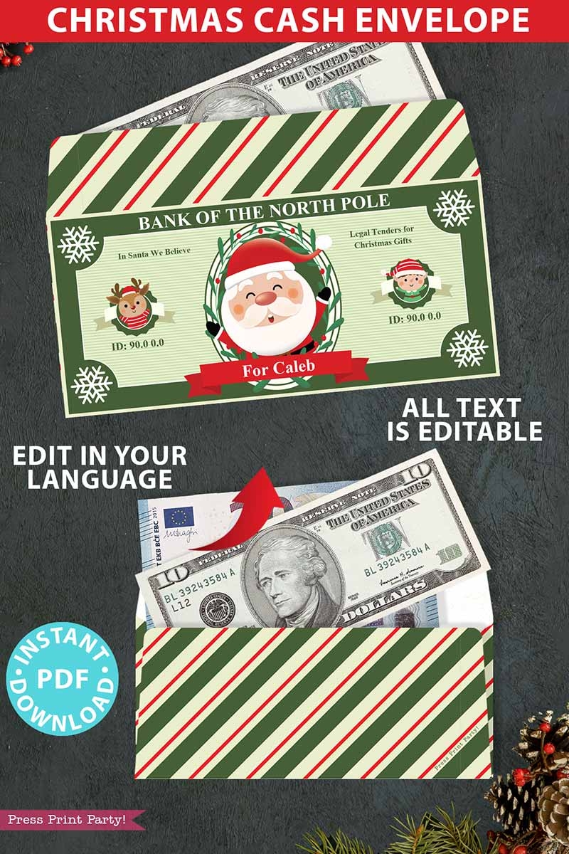 Play Christmas Money And Cash Envelope Printable Press Print Party 