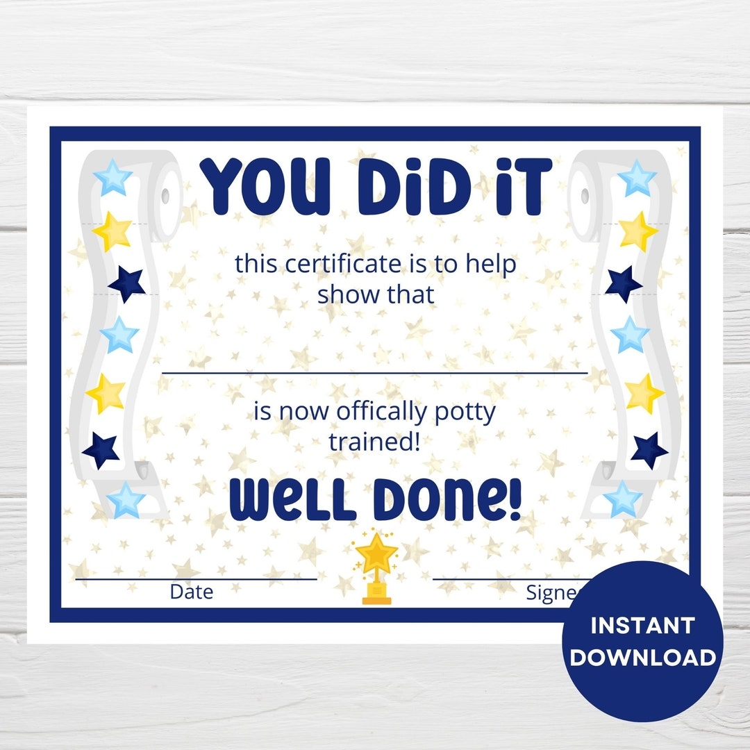 Potty Training Certificate Potty Training Diploma Potty Training Award Printable Certificate Toddler Diploma Etsy